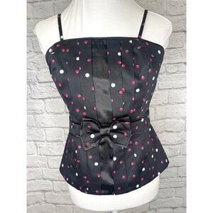 WHBM Bustier Corset Strapless Top Ladies Size 8 Black Polka Dot Bow
